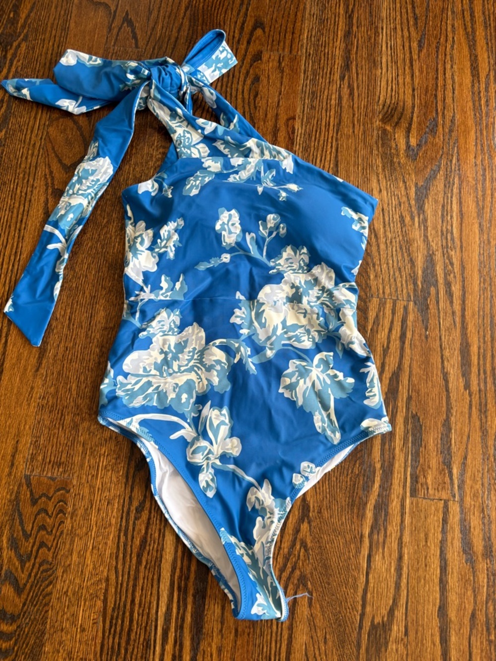 Summersalt Blue and white Floral One-Shoulder Swimsuit